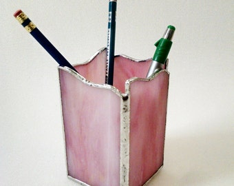 Pencil Holder - Pen Holder - Stained Glass - Custom Made in Colors of your Choice - Desk Accessory - Office Decor -Desk Set - Candle Holder