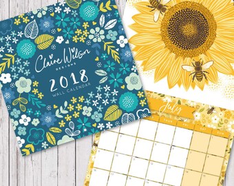 SALE! 2018 Wall Calendar - 200mm x 200mm - Appointment Calendar, Illustrated Calendar