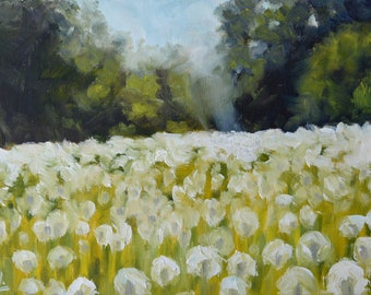Original Small Oil Painting on Canvas. Landscape Painting. Daily Painting. Meadow painting. Dandelion oil painting. Fine Art