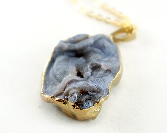 OOAK Raw Druzy Necklace - Natural Agate Druzy Pendant Necklace - Sparkle Galaxy Druzy - DGN28