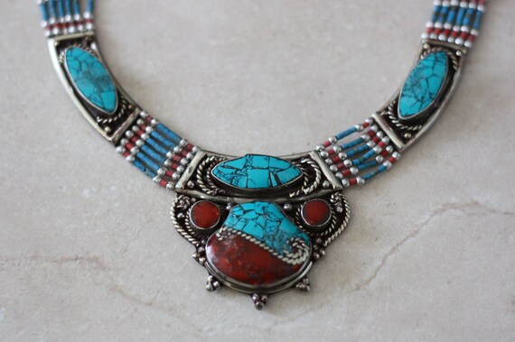 TIBETAN NECKLACE - Statement Necklace - Coral - Turquoise - Nepalese - Buddhist - Mandala Necklace - Tibetan Jewellery- Semi Precious - Gift