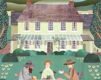 Bloomsbury Set Print·Naive Art·Virginia Woolf·Carrington·Country Garden·Tea Party·Wall Art·Conversation Piece·Collage·England·Country House