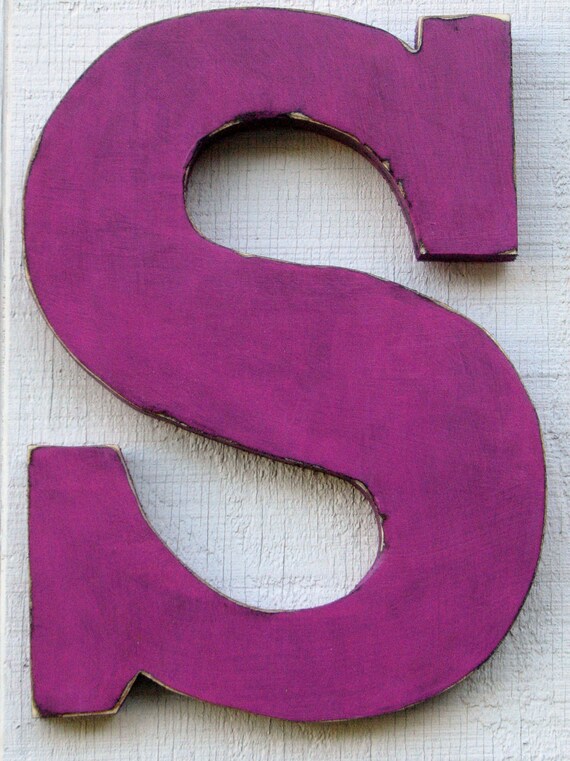 Kids Room Rustic Wooden Letters Distressed Painted Violet
