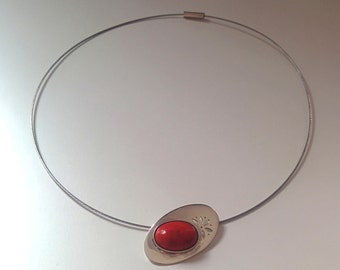 Oval sterling silver with coral pendant