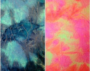 Tie Dye Neon Fabric with Transparent Glitters Pattern on Bright Crease Stretch 4 ways Nylon Spandex-By the Yard