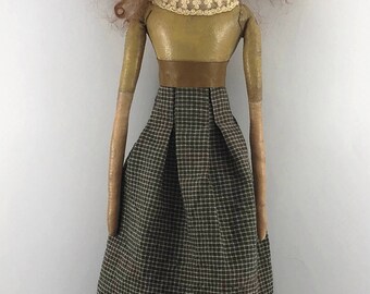 Folk Art Doll cloth and paperclay primitive style 16" long - 1
