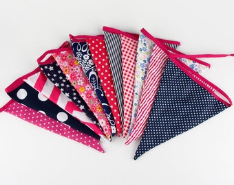 New Bigger Size 12 Flags Pink Navy Fabric Banners Personality Kid's Bunting Party Birthday Garland Home Decoration