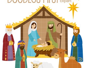 Nativity Scene Digital Clip Art for Scrapbooking Card Making Cupcake Toppers Paper Crafts