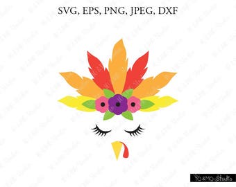 Turkey SVG, Thanksgiving Turkey Svg, Turkey Clip Art, Turkey Face SVG, Thanksgiving SVG, Cricut, Silhouette Cut File Chevrons