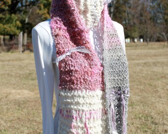 Handknit from handspun yarn, chunky, warm scarf