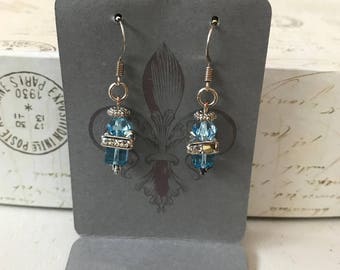 Beadded earrings, Dangle earrings, Aquamarine earrings