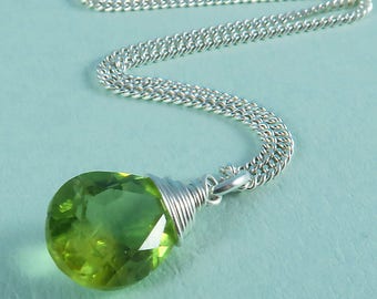 Silver Peridot Necklace, Peridot Birthstone Necklace, August Birthstone Jewelry, Green Peridot Gemstone Necklace, Peridot Jewelry