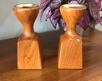 Beautiful Pair Of Dansk Teak Candleholders!! FREE SHIPPING!!