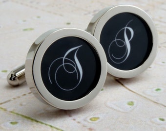Single Initial Cufflinks, Monogrammed Cufflinks in Your Choice of Colour PC432
