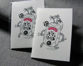 Blank Micro Card featuring 2 Pandas in a walking Robot.