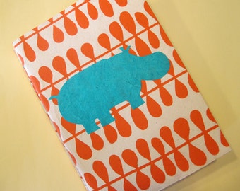 Hippo Handmade Journal Notebook: Turquoise and Orange Coptic Book