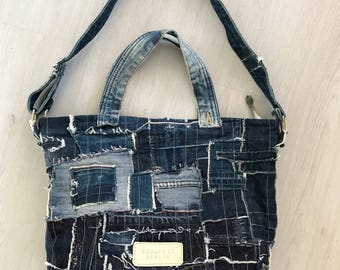 Distressed denim bag, crossbody bag, tote bag