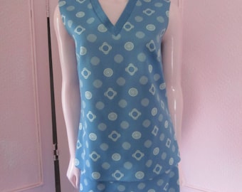 1960s Blue and White Two-Piece Maxi Dress, Size L