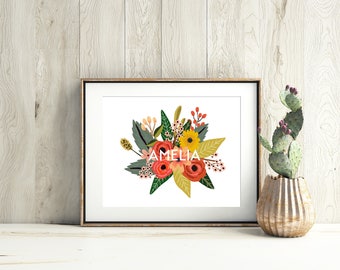 Personalized Name in Floral Bouquet