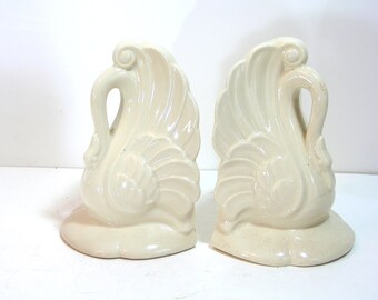 Vintage Pottery Swan Bookends, Johnson China