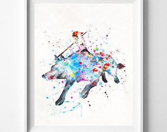 Princess Mononoke, Ghibli Print, Mononoke Art, Watercolor Art, Gift Idea, Hayao Miyazaki Art, Mononoke Hime Gift, Type 2, Fathers Day Gift