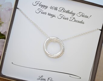 40th Birthday gift forwomen, 4 sisters necklace, 4 Best friend necklace, 4 Rings necklace, 40th Birthday gifts for her, 4rd Anniversary gift