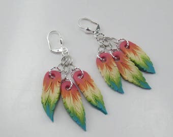 Feather-look Polymer Clay Earrings (tropical)