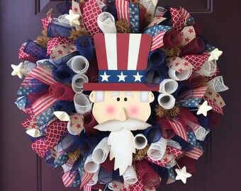 Uncle Sam Patriotic Americana Deco Mesh Wreath