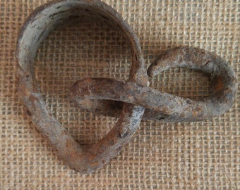 Metal pulley, cast iron hook, rusty relic, farm relic, antique meat hook, vintage hook with handle, assemblage parts, farming tool, hay hook