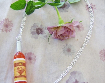 Red wine bottle pendant necklace - wine jewelry - plastic wine pendant - silver chain necklace - mini wine bottle necklace - red wine gift