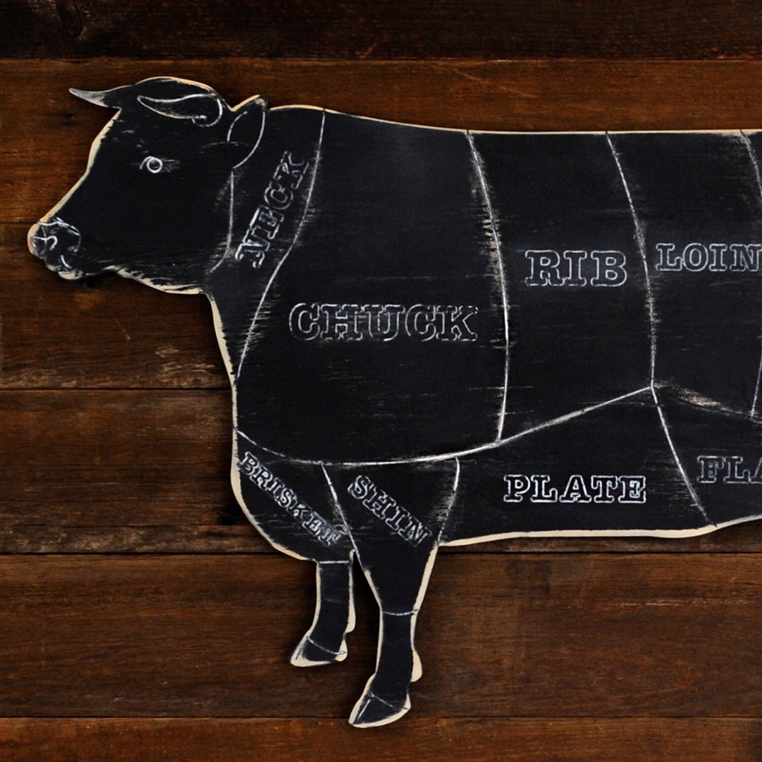 Rustic Cow Butcher Shop Sign Beef Meat Chart Butcher Diagram cow beef cut diagram 