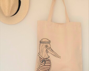 nautical pelican bag, pelican lover gift, funky tote bag, pelican bag, vegan bag, market bag, tote bag, pelican lover gift, beach bag