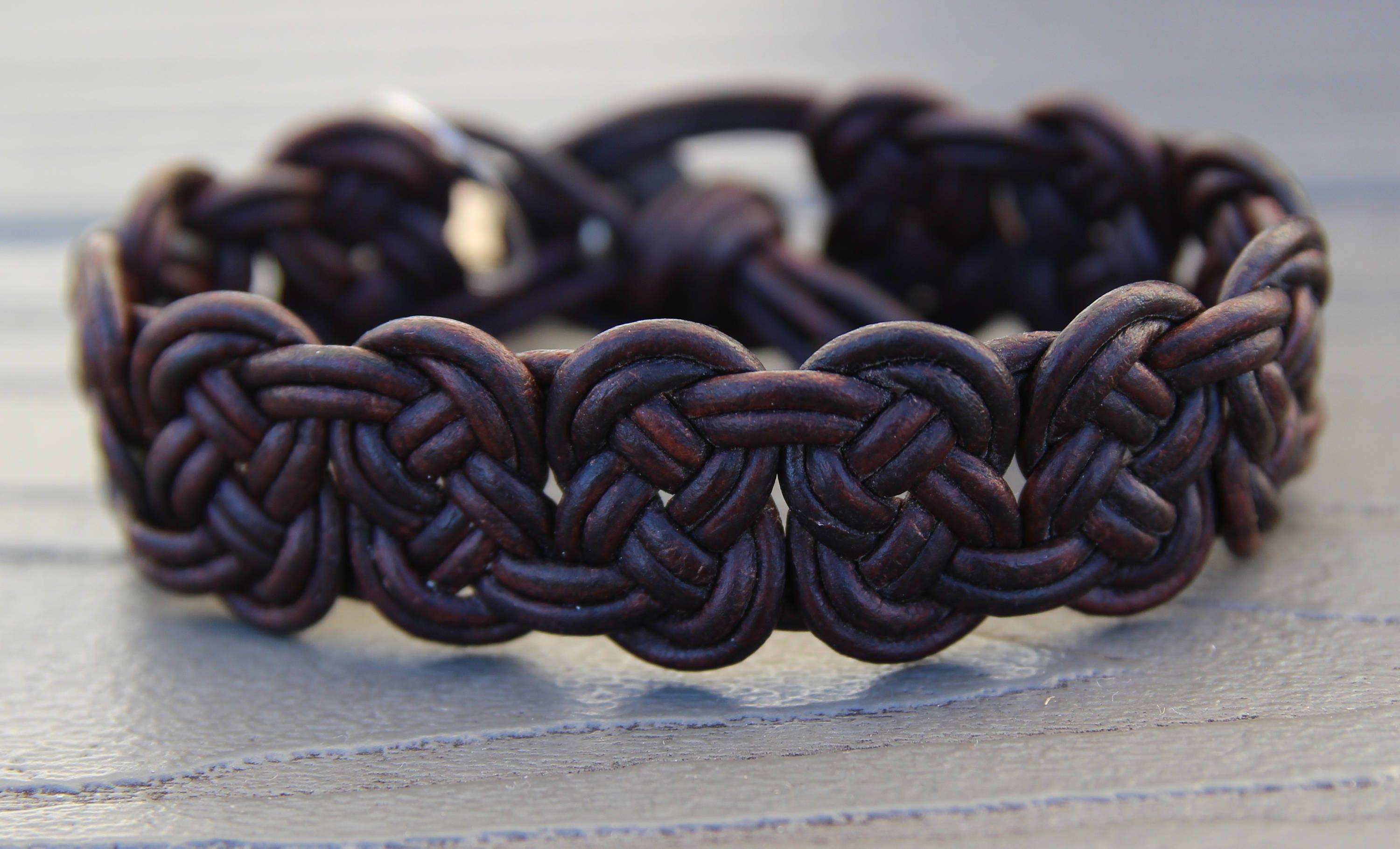 Wide Leather Celtic Knot Bracelet Single Leather Wrap