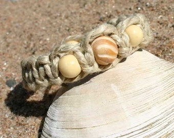Surfer Phatty Thick Hemp Bracelet Or Anklet With Bone Beads
