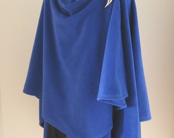 Royal Blue Fleece Cape - Large Shawl Poncho - Baby Wearing Wrap, Babywearing, Maternity Coat, Plus Size, One Size Fits Most