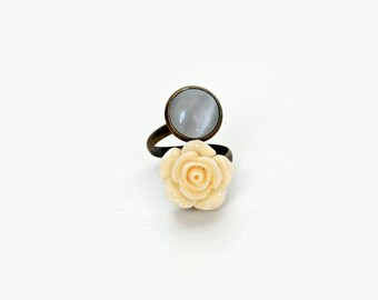 Flower ring, Rose ring, Dual ring, Adjustable bronze ring, Flower jewelry, Bronze ring, Floral ring, Rose jewelry, Gift for her