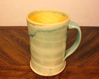 Light Green & Yellow Ceramic Mug, wheel thrown
