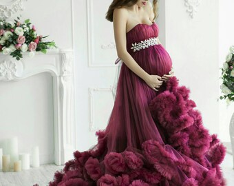 maternity dress tulle photoshoot ruffled gown ball daughter mother pregnancy cloud session tutu princess purple matching