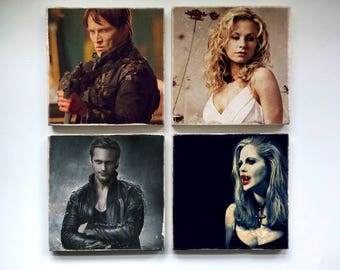 True Blood Stone Coasters - Set of 4, 6, or 8 -Sookie Stackhouse Eric Northman Bill Compton Sam Merlotte Pam Lafayette Jessica Hamby Alcide