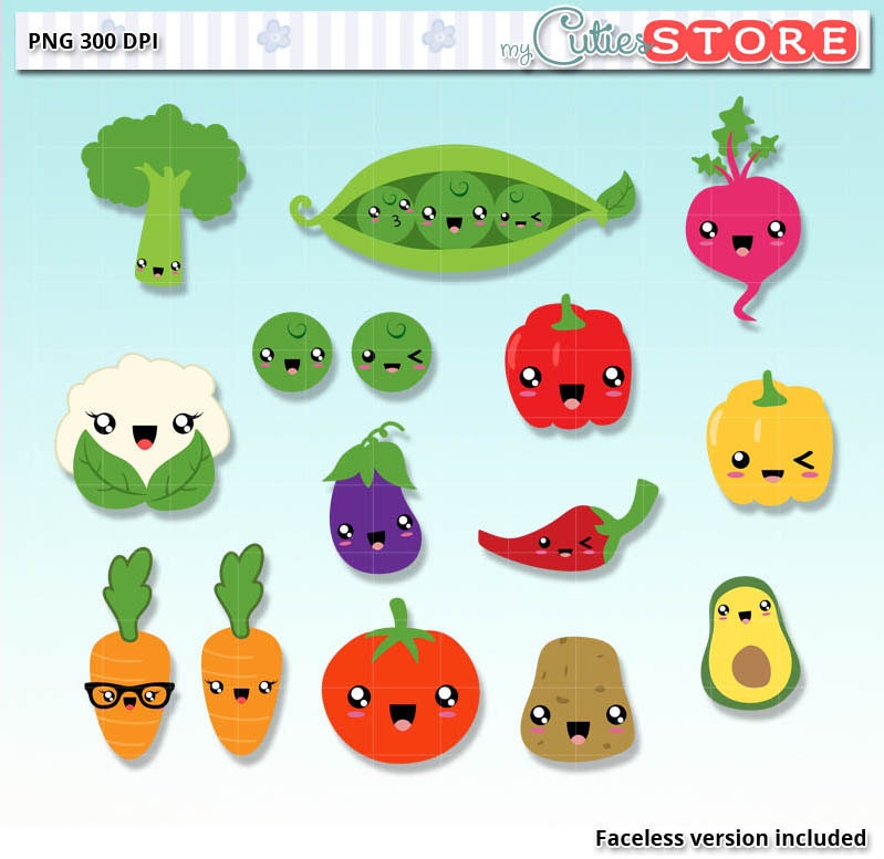 Kawaii Vegetables Clipart Cute vegetable clip art set