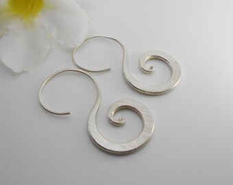 Karen Hill Tribe Silver Spiral Earrings- Sterling Silver Dangle Earrings - Handmade Earrings