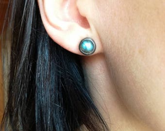 Labradorite Stud Earrings, Shiny labradorite, Sterling silver earrings, inspirational, Silver earrings, Silver Stud Earrings, Tiny Earrings
