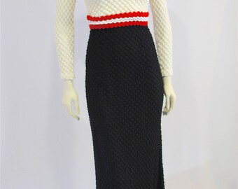 Vintage Clothing • 1970s Knit / Crochet Maxi Dress • Long Sleeve • Boho Hippie • Made in Canada
