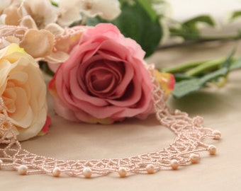 Peach pearl netted necklace and earrings