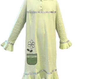 Girls Cotton Nightgown Long Sleeve Light Green Flary & Night Dress Night Dress,Pajamas with Ruffles