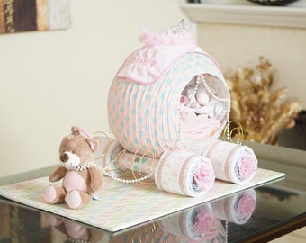 Cinderella Princess Carriage Diaper Cake, Baby Shower Diaper Cake, Fancy Baby Shower Gift