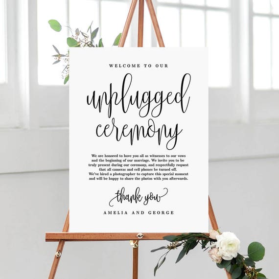 3 Sizes Unplugged Ceremony Wedding Sign Editable PDF
