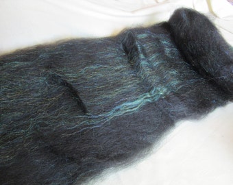 2.0 oz. Alpaca Handcrafted Carded Batt - 100% Natural Black Alpaca Fiber Blended with Green Firestar
