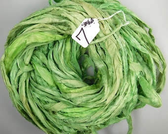 Silk Sari Ribbon, Sari silk ribbon, recycled ribbon, green sari ribbon, silk ribbon, rug supply, knitting supply, rag ribbon, crochet supply