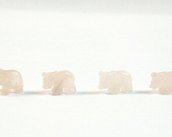 Rose Quartz Elephant Beads Pink Stone Beads Set of 4 with 1.3mm Hole